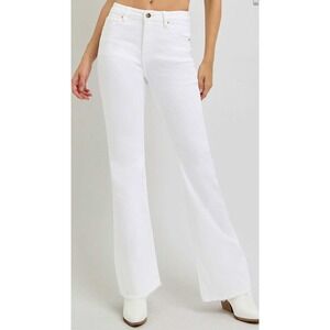 Risen Womens Raw Hem Mid Rise Flare Jean Size 15/32